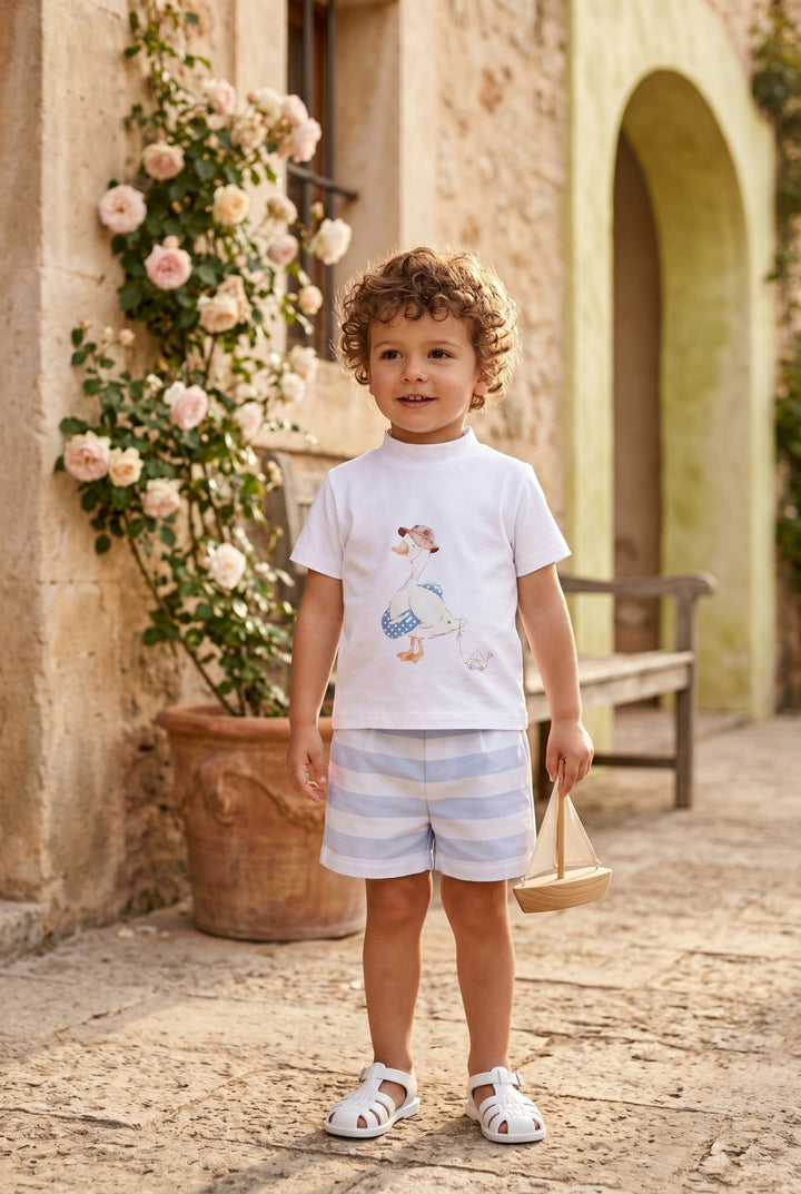 Valentina Bebés "Thaddeus" Blue Duck T-Shirt &amp; Shorts - Millie and John