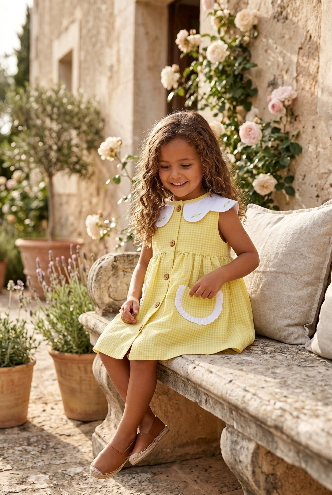 Valentina Bebés "Valerie" Neon Lemon Gingham Dress & Bloomers - Millie and John