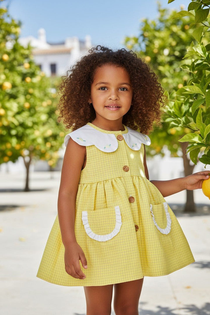 Valentina Bebés "Valerie" Neon Lemon Gingham Dress &amp; Bloomers - Millie and John