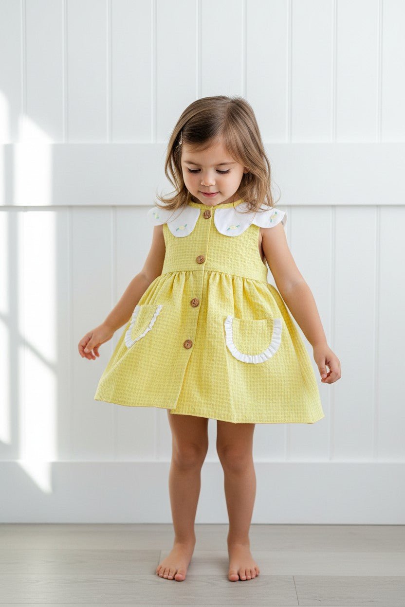 Valentina Bebés "Valerie" Neon Lemon Gingham Dress &amp; Bloomers - Millie and John