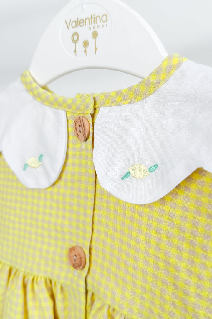 Valentina Bebés "Valerie" Neon Lemon Gingham Dress &amp; Bloomers - Millie and John