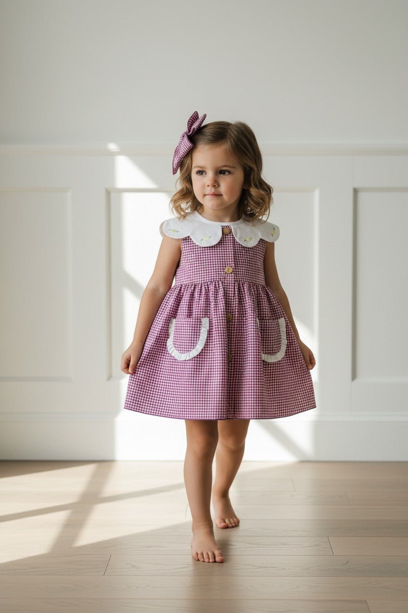 Valentina Bebés "Valerie" Purple Gingham Dress & Bloomers - Millie and John