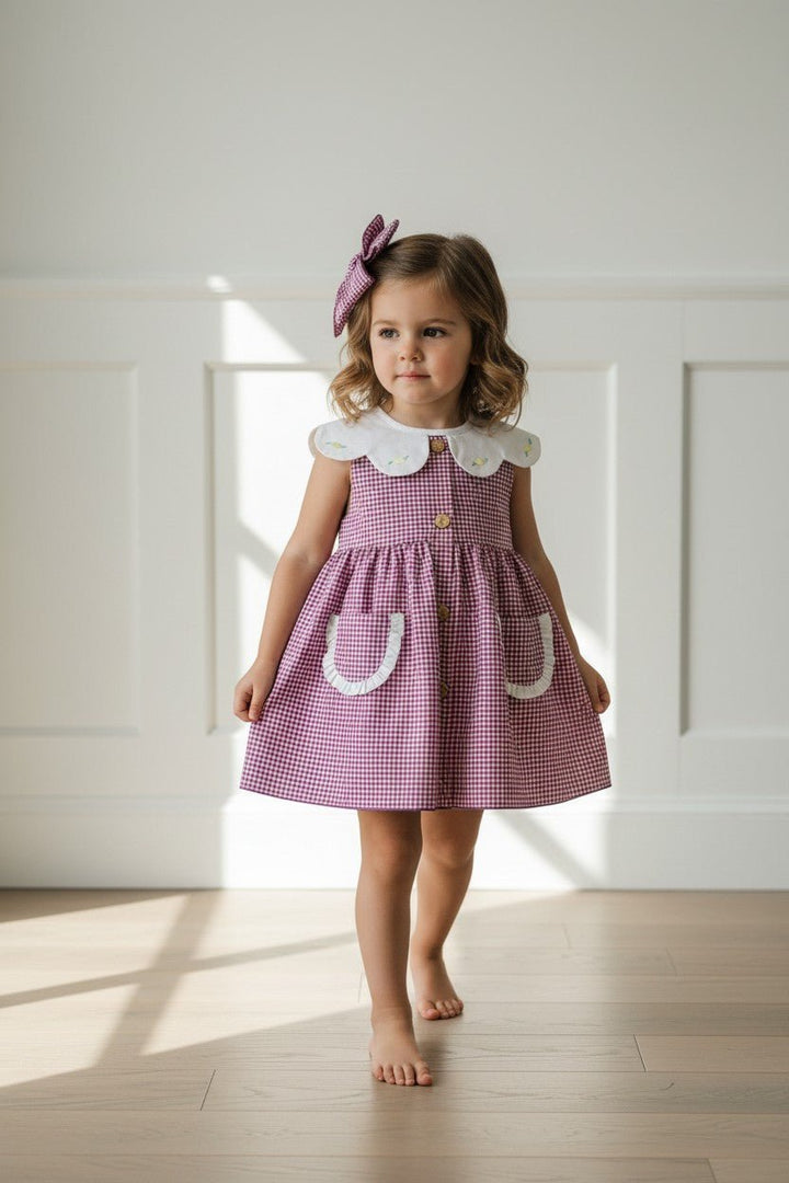 Valentina Bebés "Valerie" Purple Gingham Dress &amp; Bloomers - Millie and John