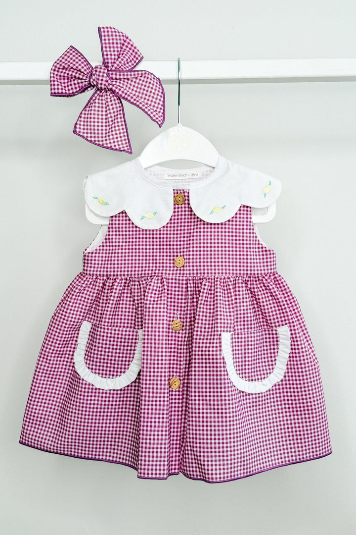 Valentina Bebés "Valerie" Purple Gingham Dress &amp; Bloomers - Millie and John