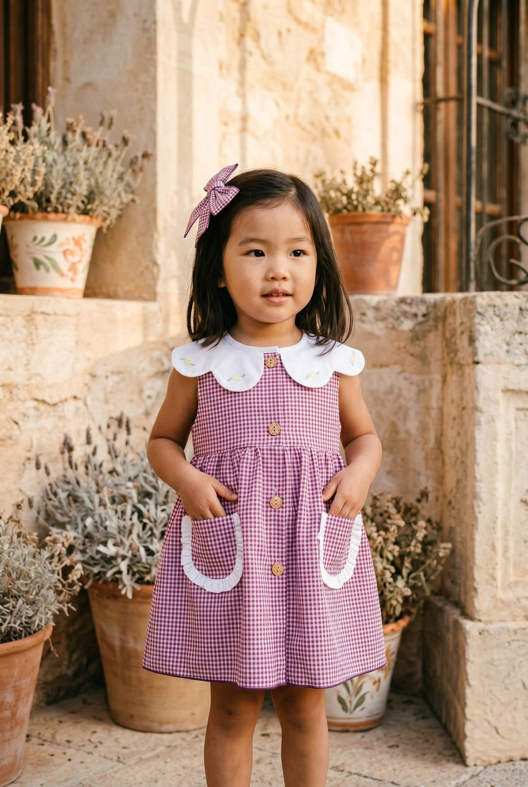 Valentina Bebés "Valerie" Purple Gingham Dress & Bloomers - Millie and John