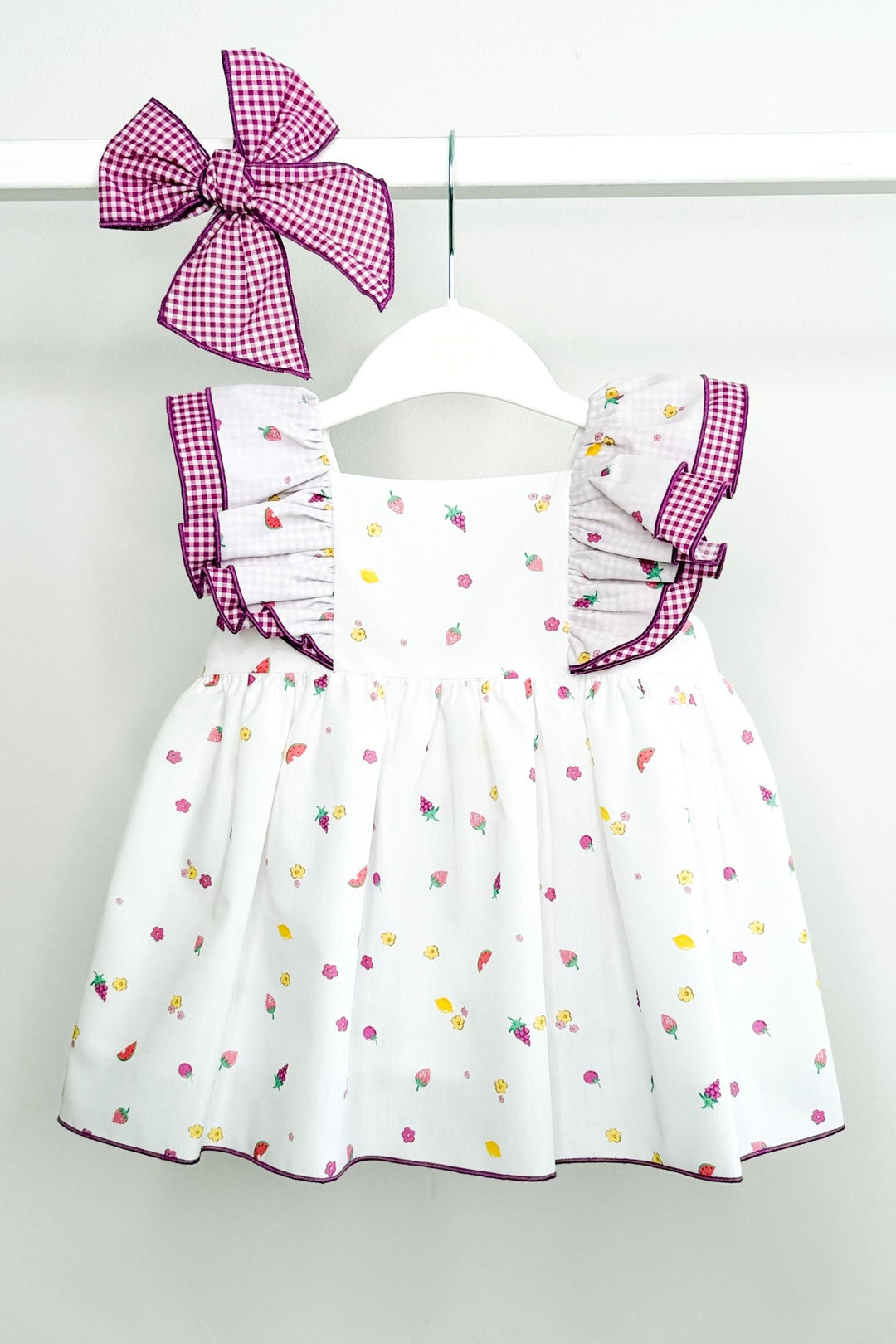 Valentina Bebés "Vera" Purple Gingham Fruit Dress &amp; Bloomers - Millie and John