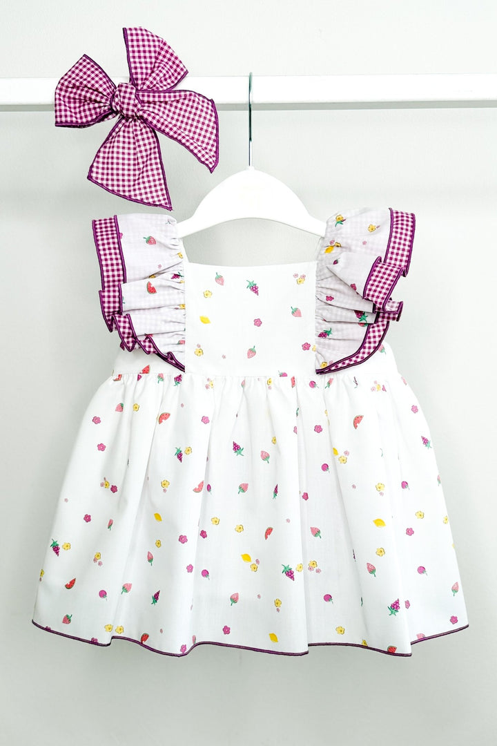 Valentina Bebés "Vera" Purple Gingham Fruit Dress &amp; Bloomers - Millie and John