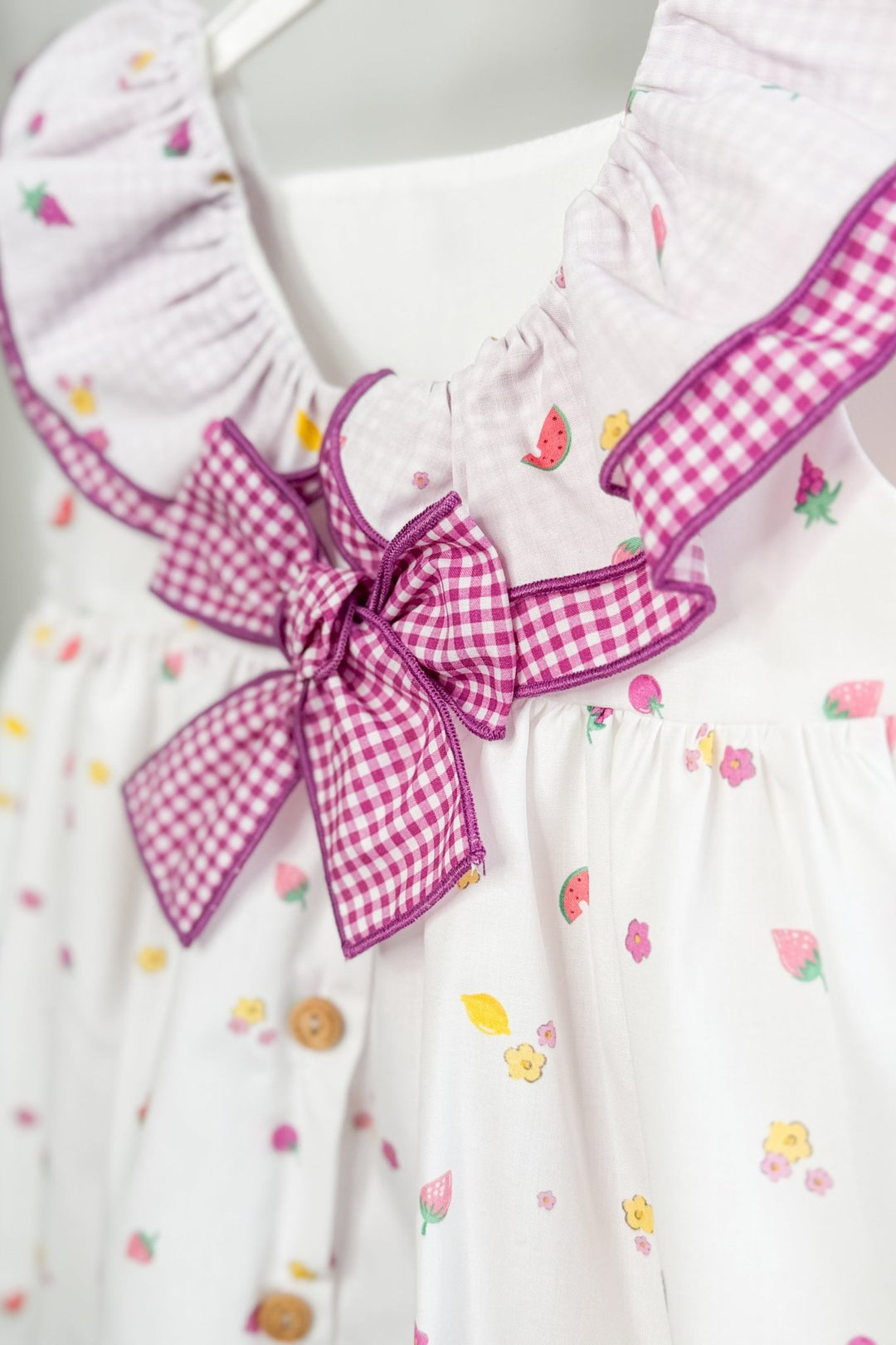 Valentina Bebés "Vera" Purple Gingham Fruit Dress &amp; Bloomers - Millie and John