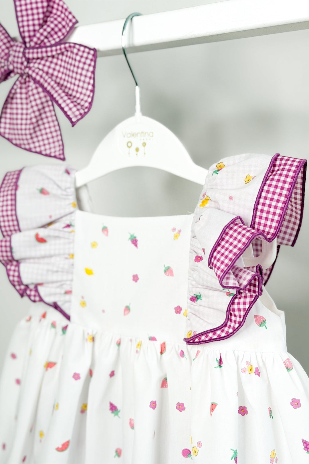 Valentina Bebés "Vera" Purple Gingham Fruit Dress &amp; Bloomers - Millie and John