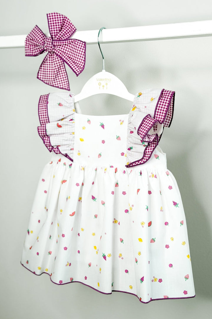 Valentina Bebés "Vera" Purple Gingham Fruit Dress &amp; Bloomers - Millie and John