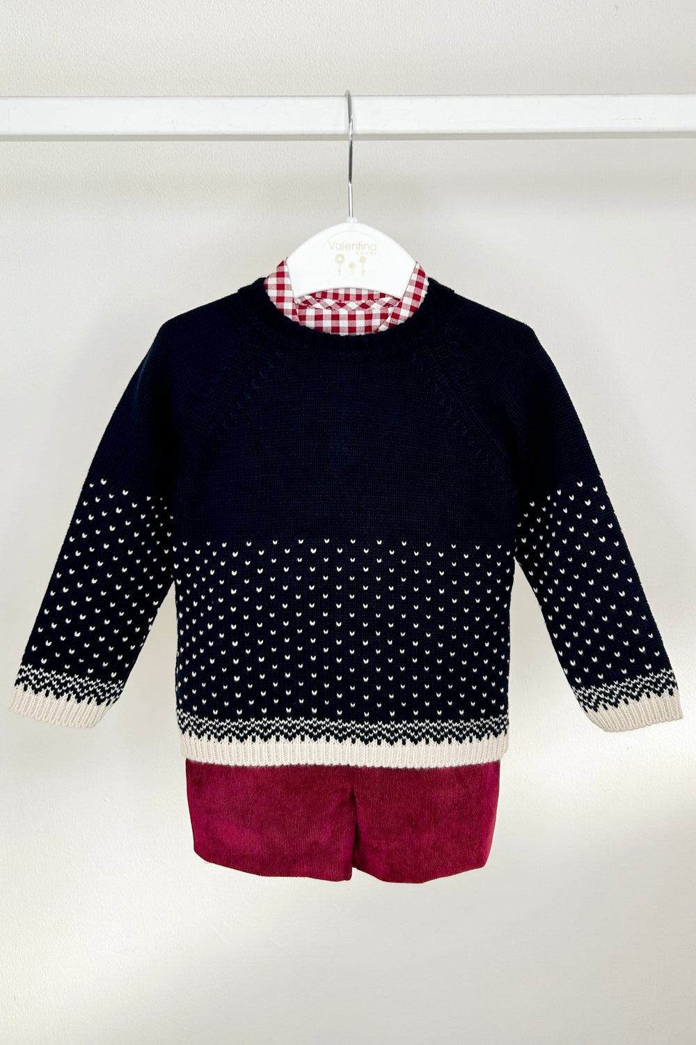 Valentina Bebes "Vincent" Navy Knit Jumper, Shirt & Shorts - Millie and John