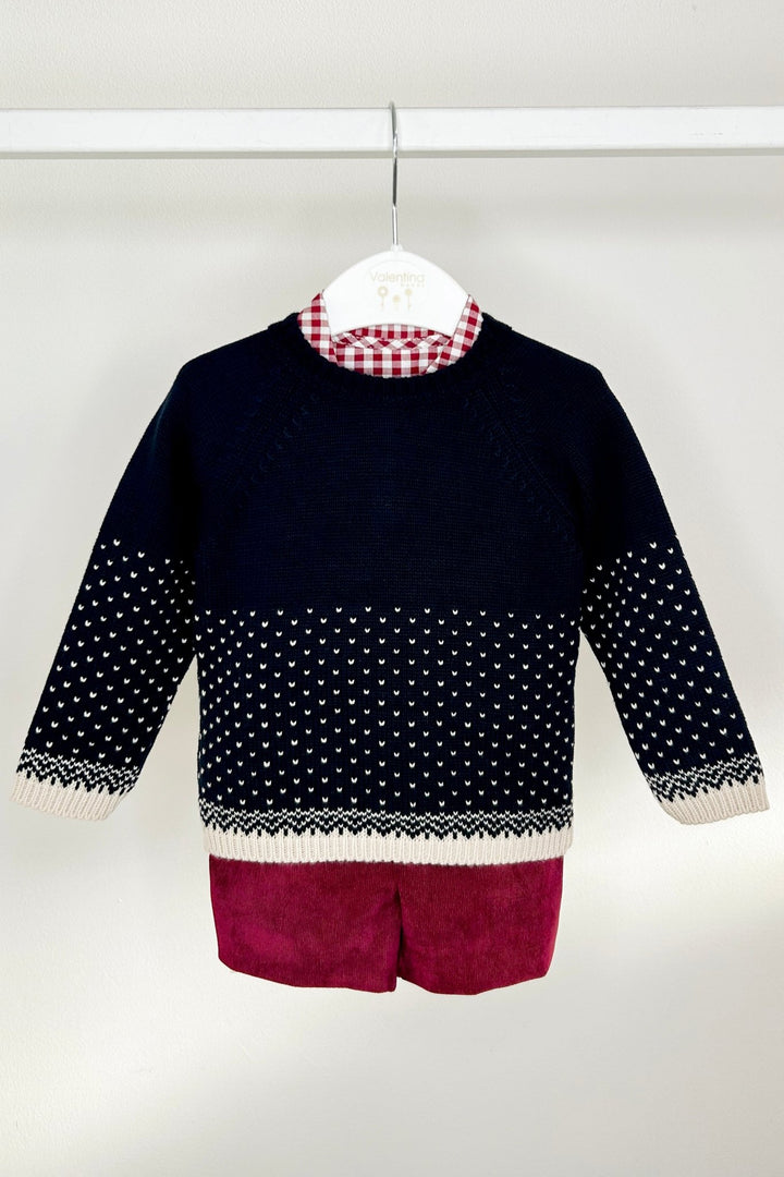 Valentina Bebes "Vincent" Navy Knit Jumper, Shirt & Shorts - Millie and John
