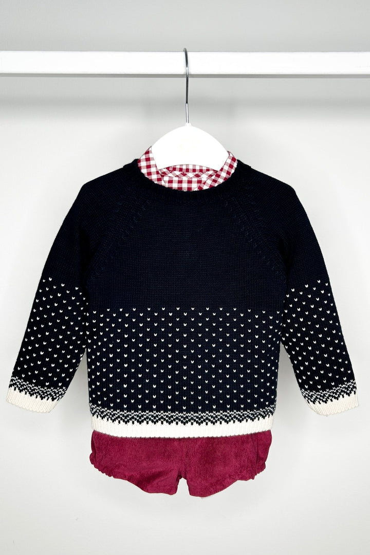 Valentina Bebes "Vincent" Navy Knit Jumper, Shirt & Shorts - Millie and John