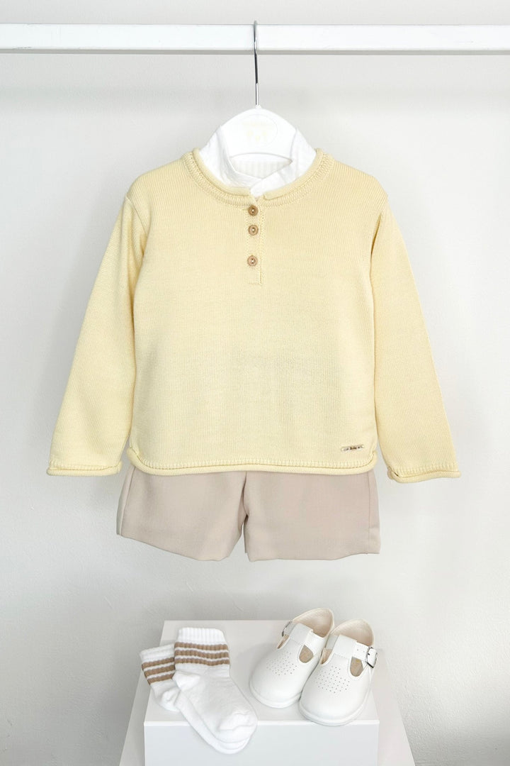 Valentina Bebés "Wilder" Buttermilk Yellow Jumper, Shirt & Shorts - Millie and John