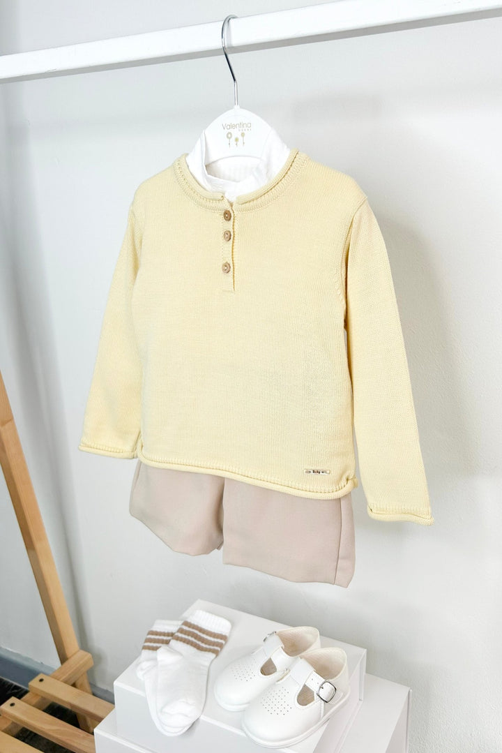 Valentina Bebés "Wilder" Buttermilk Yellow Jumper, Shirt & Shorts - Millie and John