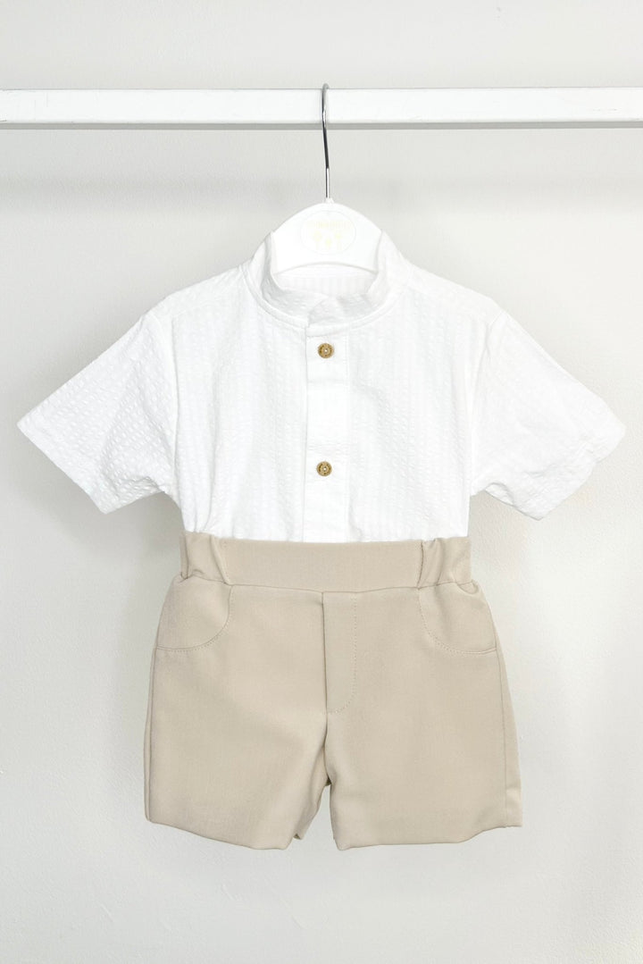 Valentina Bebés "Wilder" Buttermilk Yellow Jumper, Shirt & Shorts - Millie and John