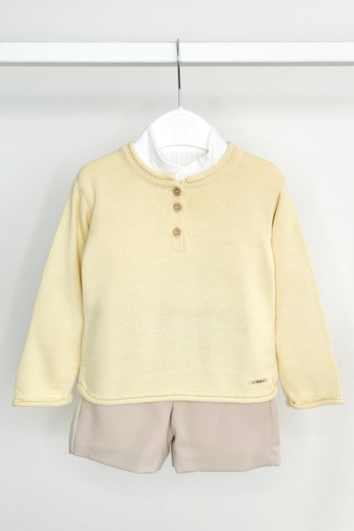 Valentina Bebés "Wilder" Buttermilk Yellow Jumper, Shirt & Shorts - Millie and John
