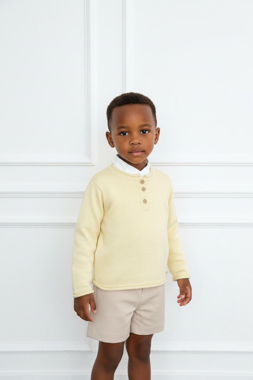 Valentina Bebés "Wilder" Buttermilk Yellow Jumper, Shirt &amp; Shorts - Millie and John