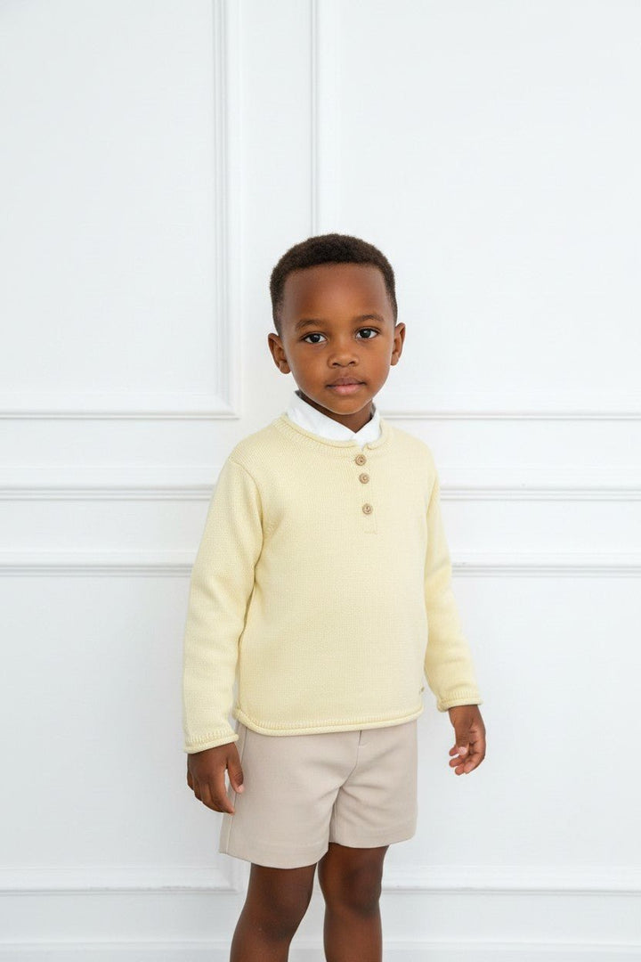 Valentina Bebés "Wilder" Buttermilk Yellow Jumper, Shirt &amp; Shorts - Millie and John