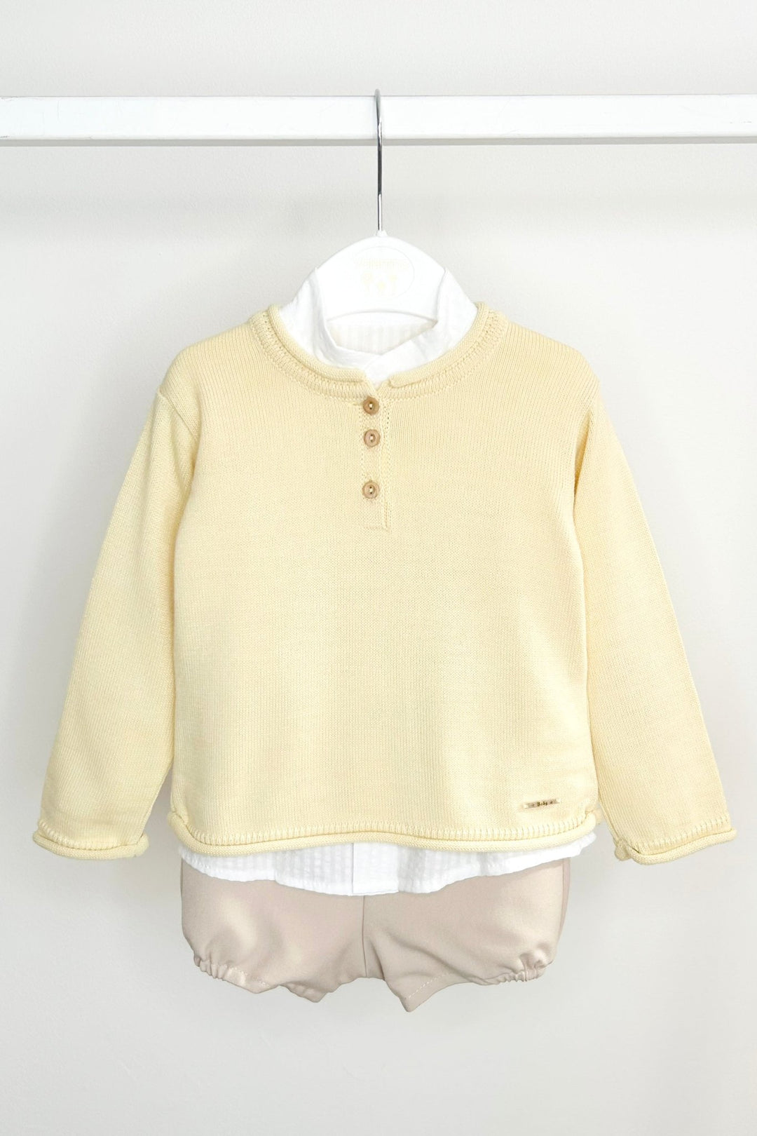 Valentina Bebés "Wilder" Buttermilk Yellow Jumper, Shirt & Shorts - Millie and John