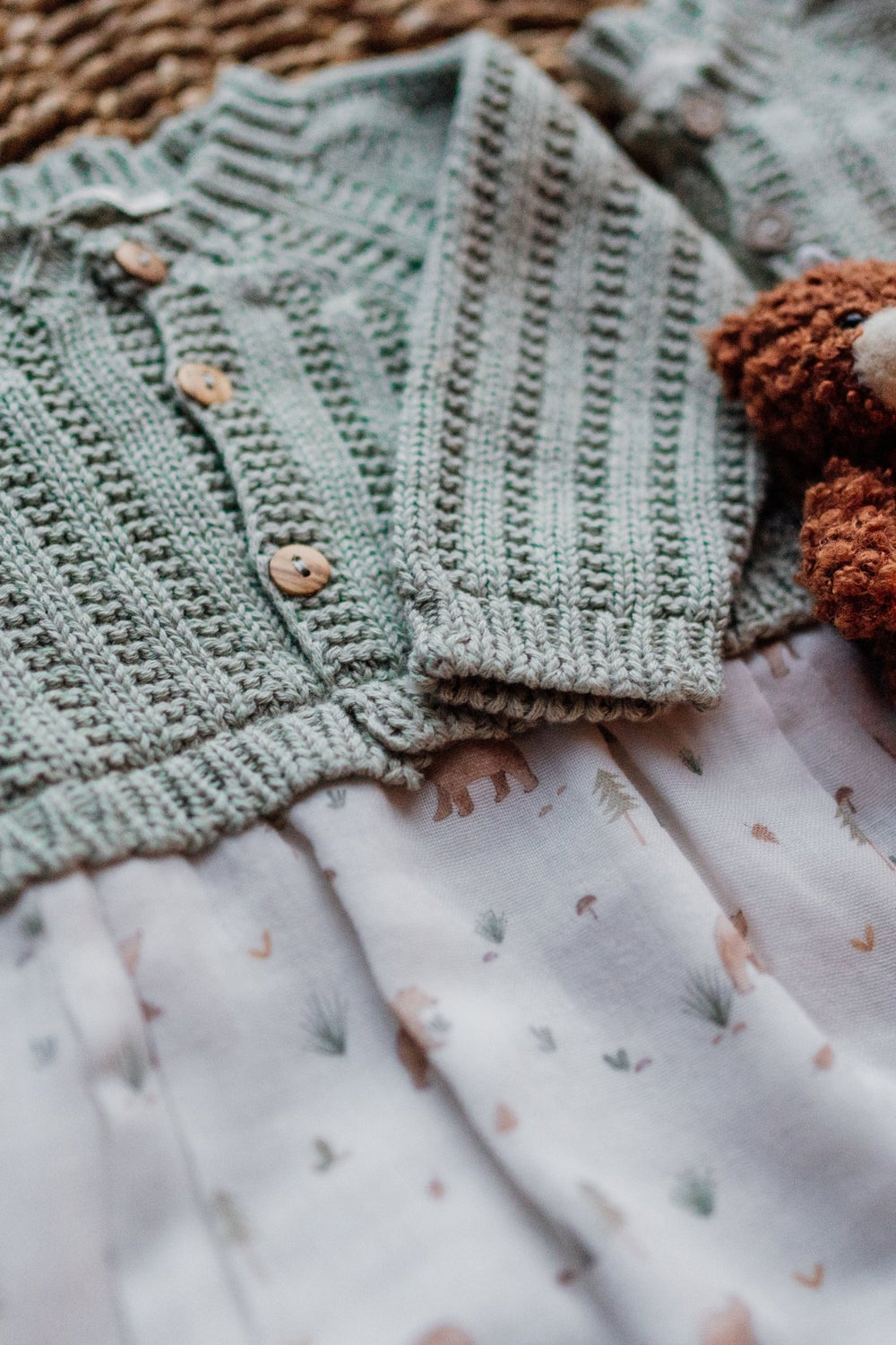 Wedoble "Celso" Sage Green Half Knit Bear Romper - Millie and John