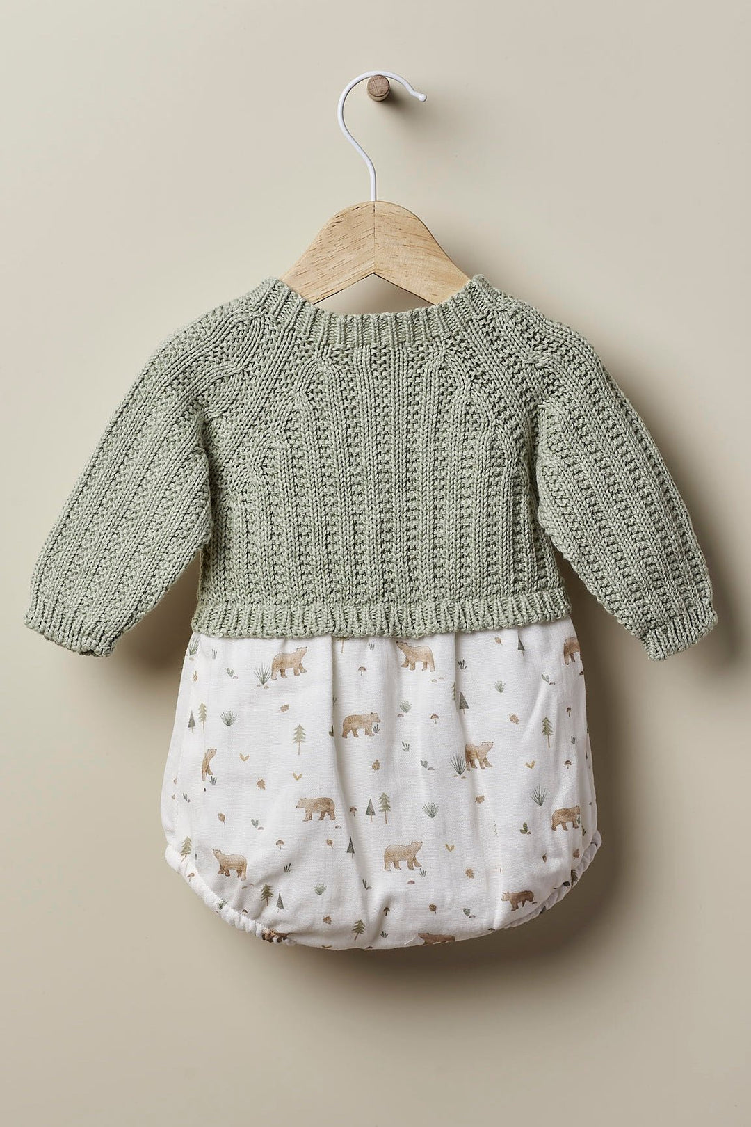 Wedoble "Celso" Sage Green Half Knit Bear Romper - Millie and John