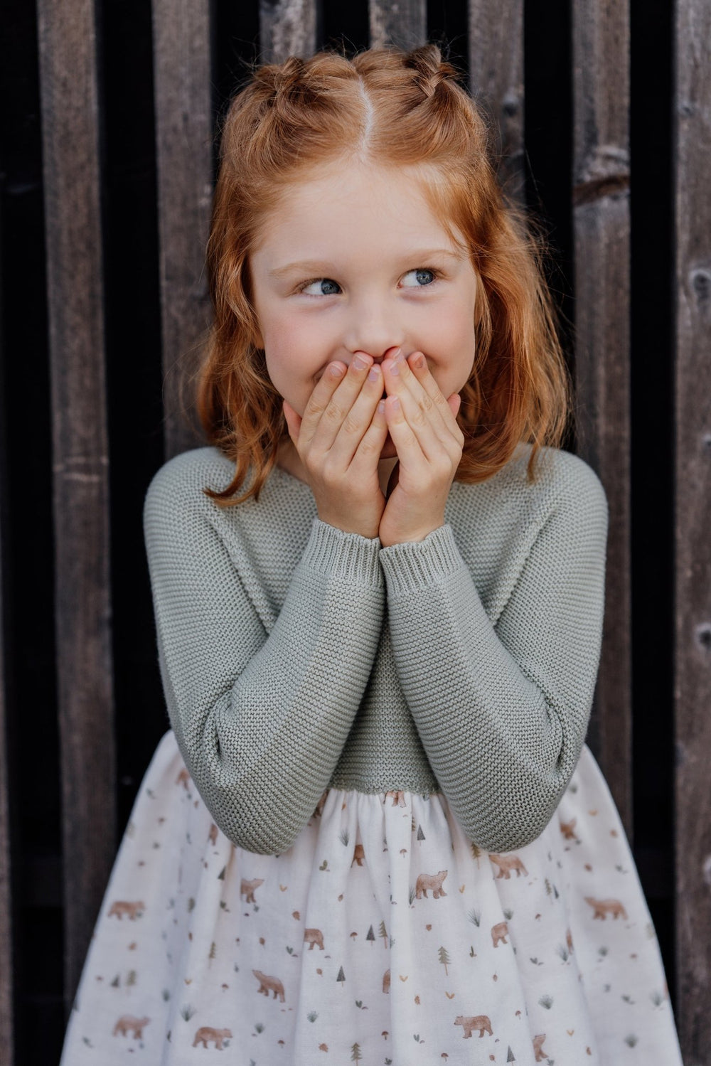 Wedoble "Joana" Sage Green Half Knit Bear Dress - Millie and John