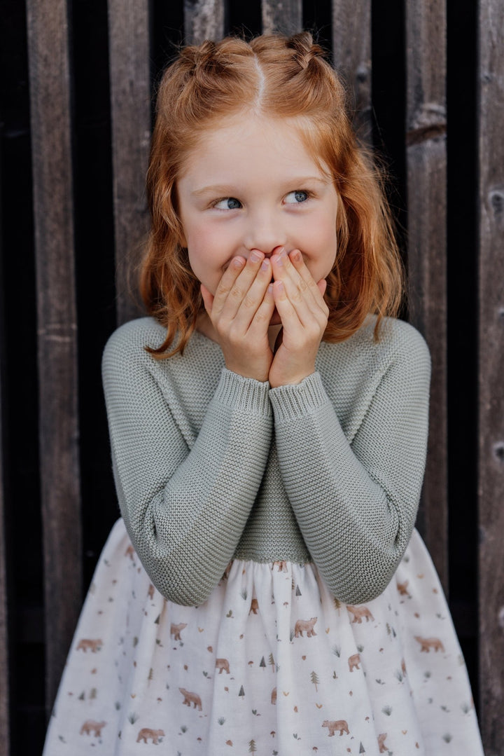 Wedoble "Joana" Sage Green Half Knit Bear Dress - Millie and John