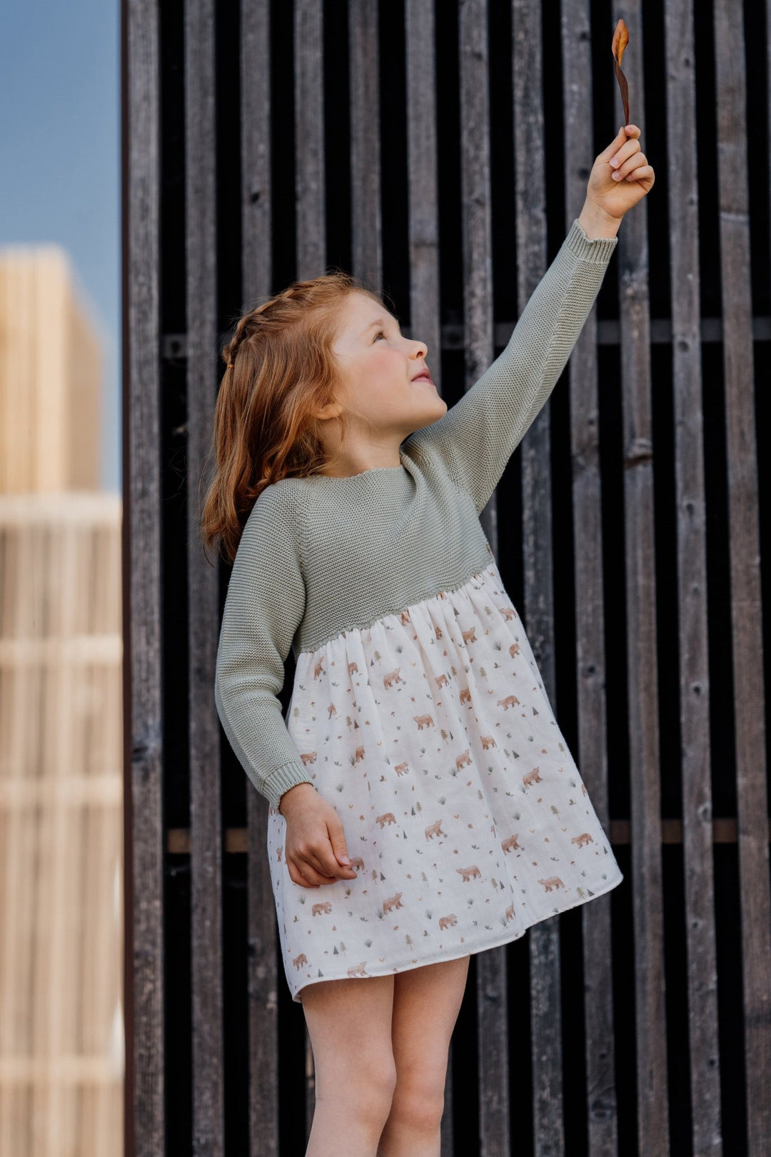 Wedoble "Joana" Sage Green Half Knit Bear Dress - Millie and John