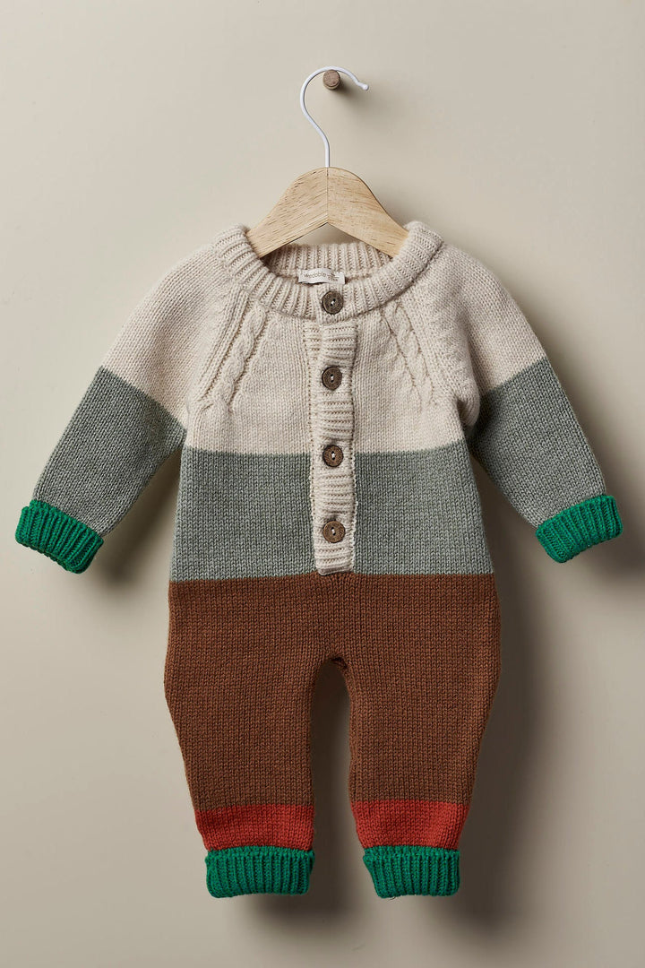 Wedoble "Leandro" Beige & Green Stripe Cashmere Knit Romper - Millie and John