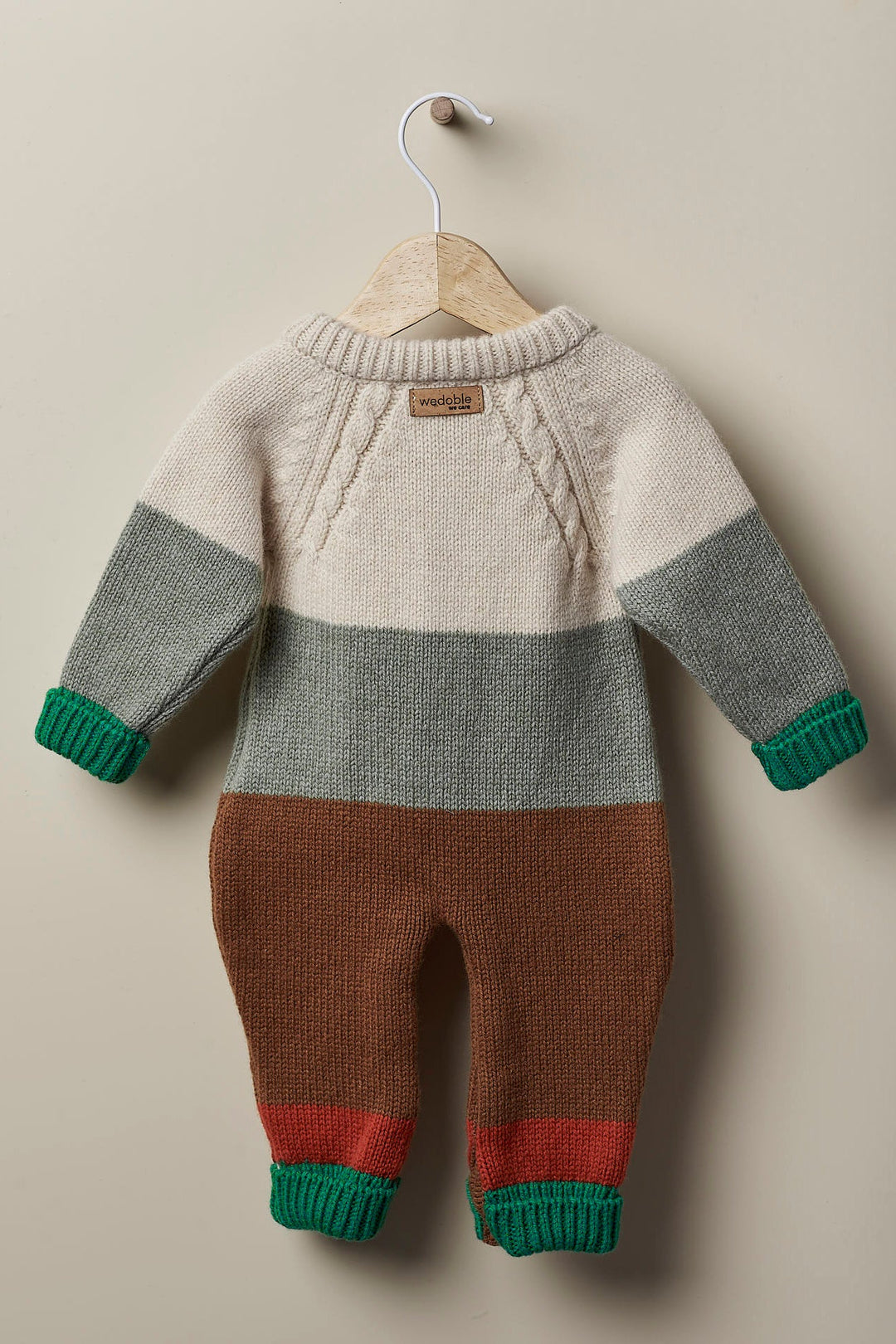 Wedoble "Leandro" Beige & Green Stripe Cashmere Knit Romper - Millie and John