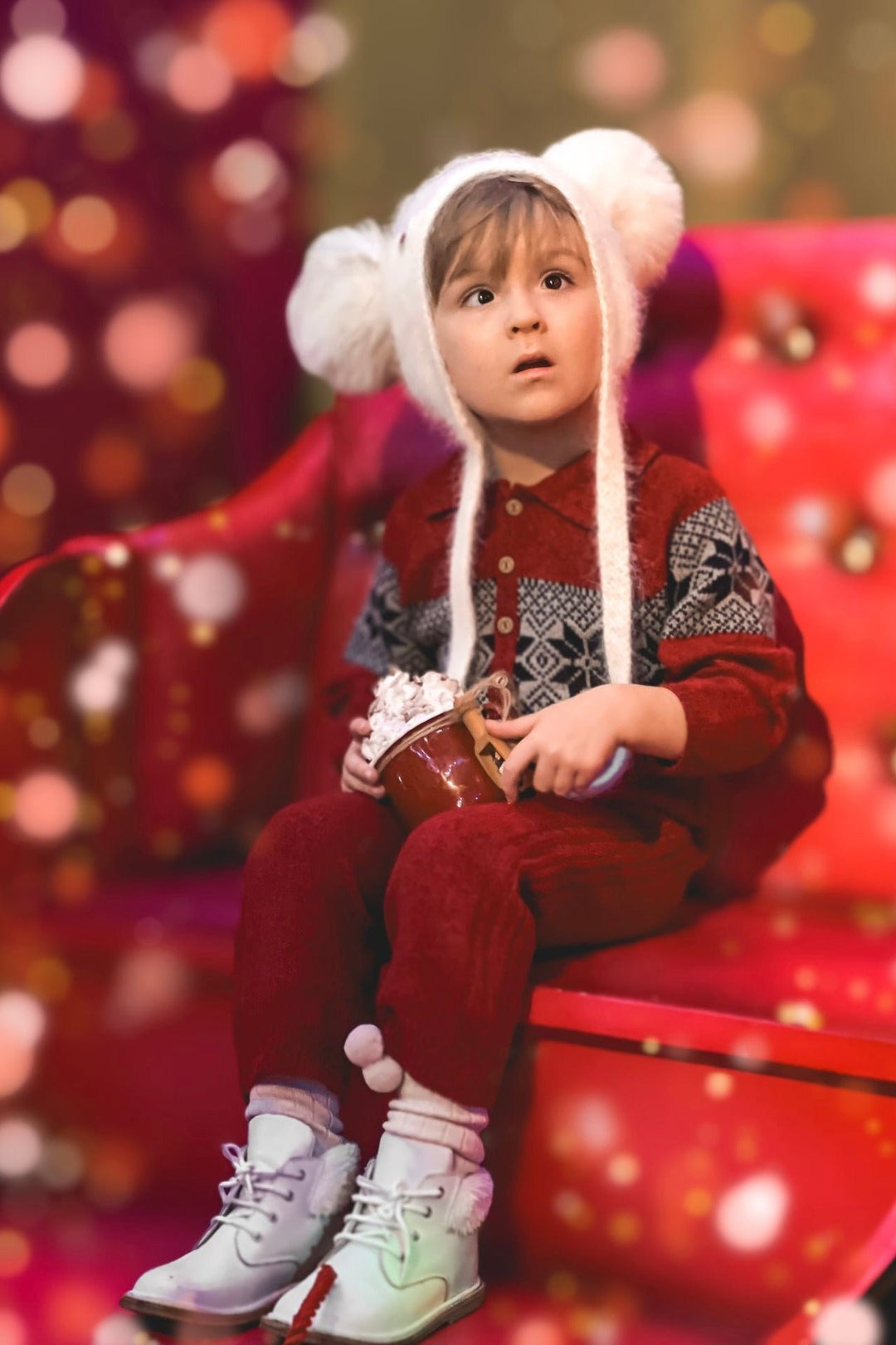 Wedoble "Rodrigo" Burgundy Fair Isle Knit Romper - Millie and John