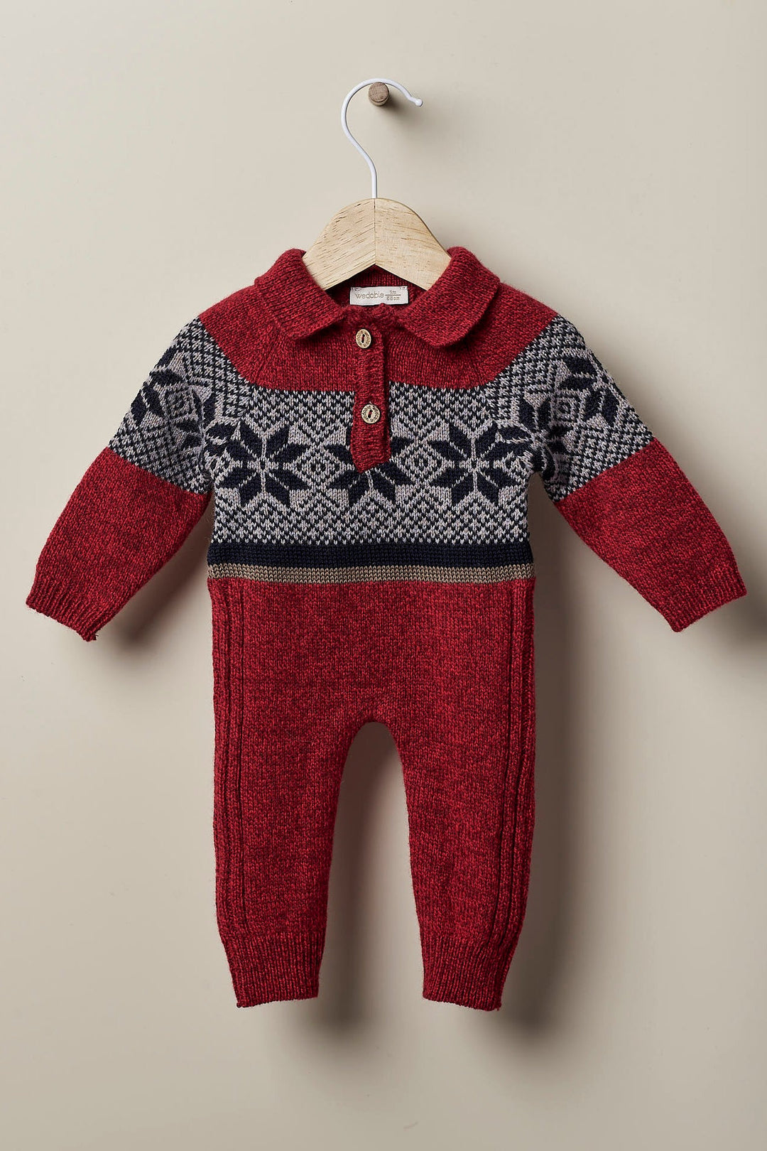 Wedoble "Rodrigo" Burgundy Fair Isle Knit Romper - Millie and John
