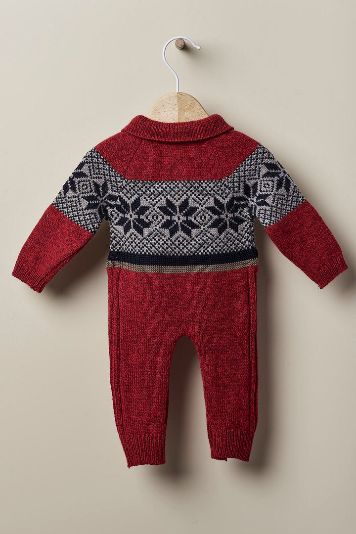 Wedoble "Rodrigo" Burgundy Fair Isle Knit Romper - Millie and John