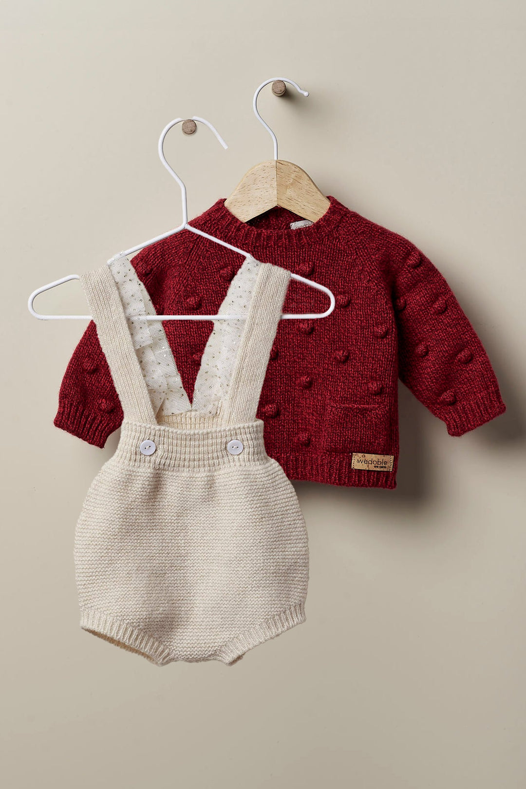 Wedoble "Tatiana" Burgundy Cashmere Top & Sand Shortie - Millie and John