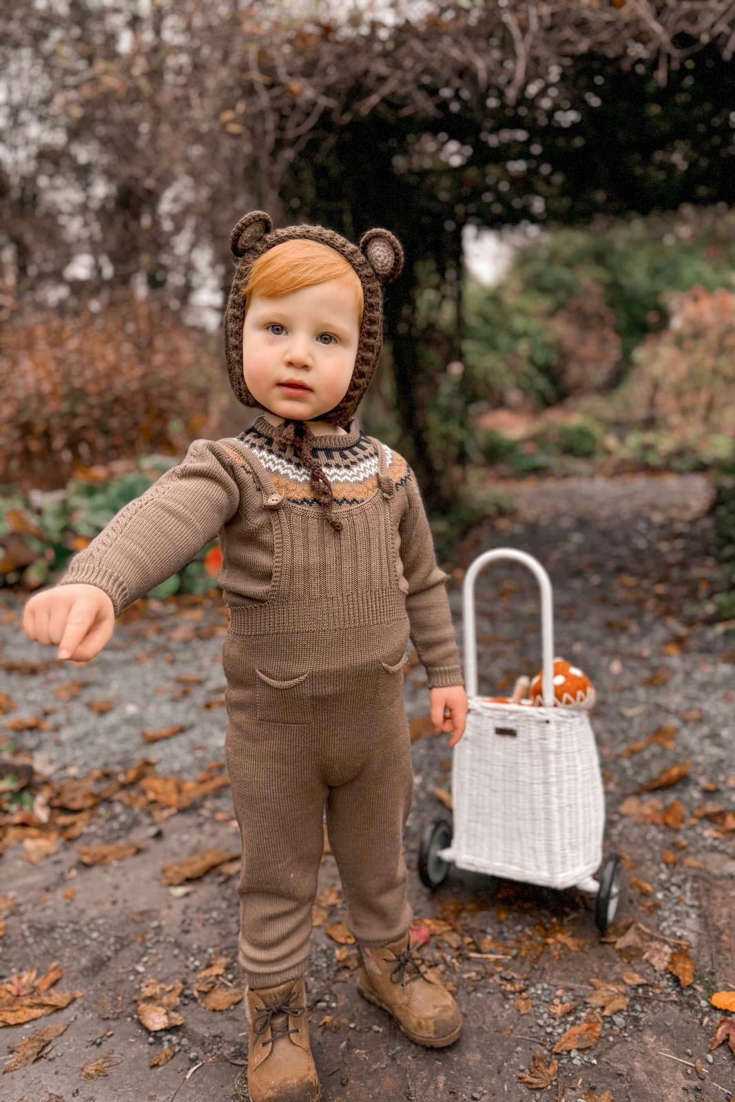 Wedoble "Tiago" Brown Merino Wool Knit Jumper & Dungarees - Millie and John