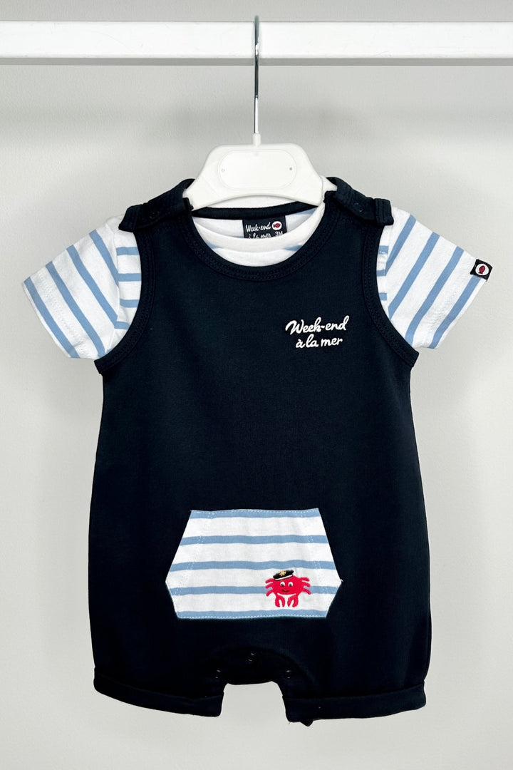 Week - end à la Mer "Colton" Blue Striped Tee & Navy Dungarees - Millie and John