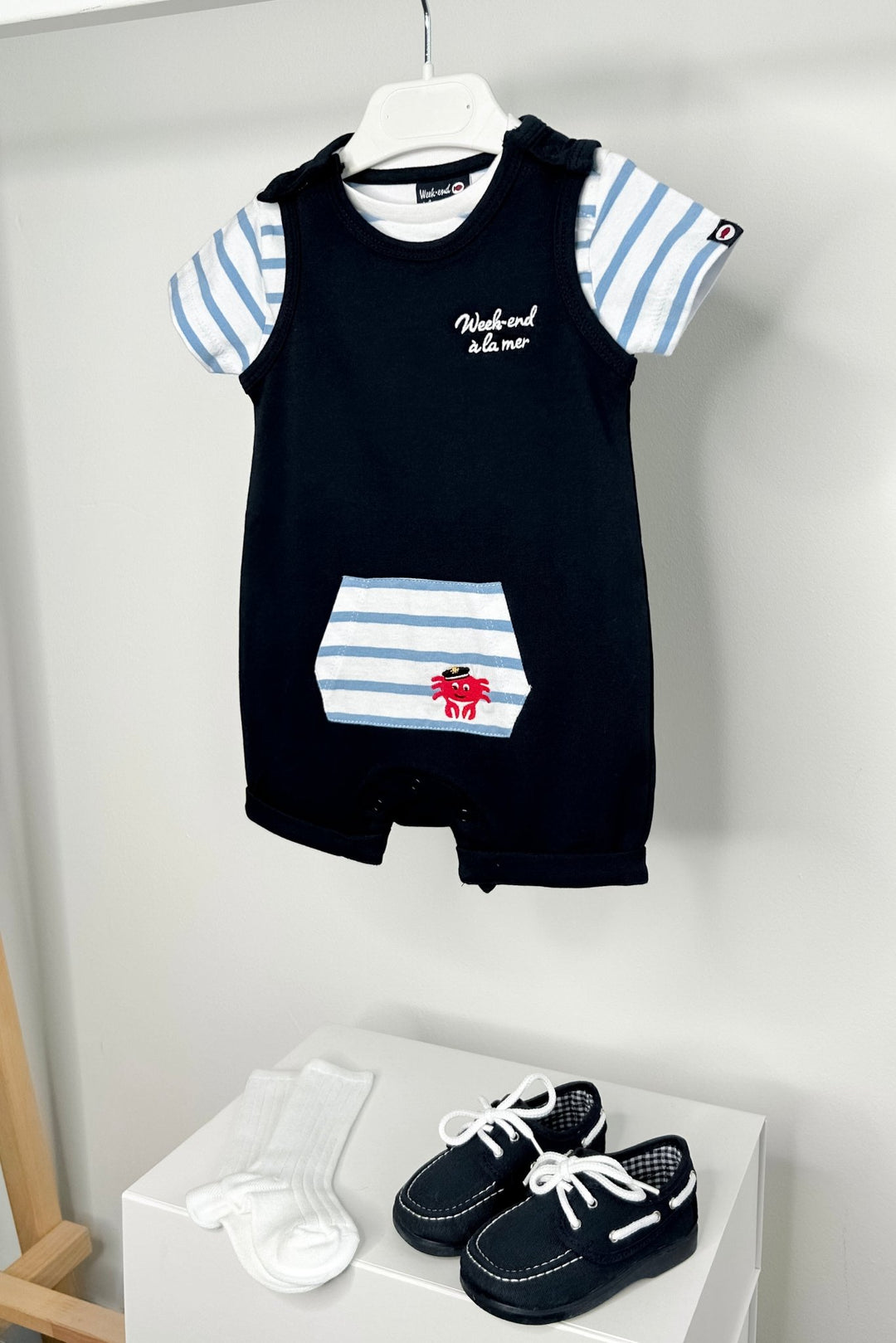 Week - end à la Mer "Colton" Blue Striped Tee & Navy Dungarees - Millie and John