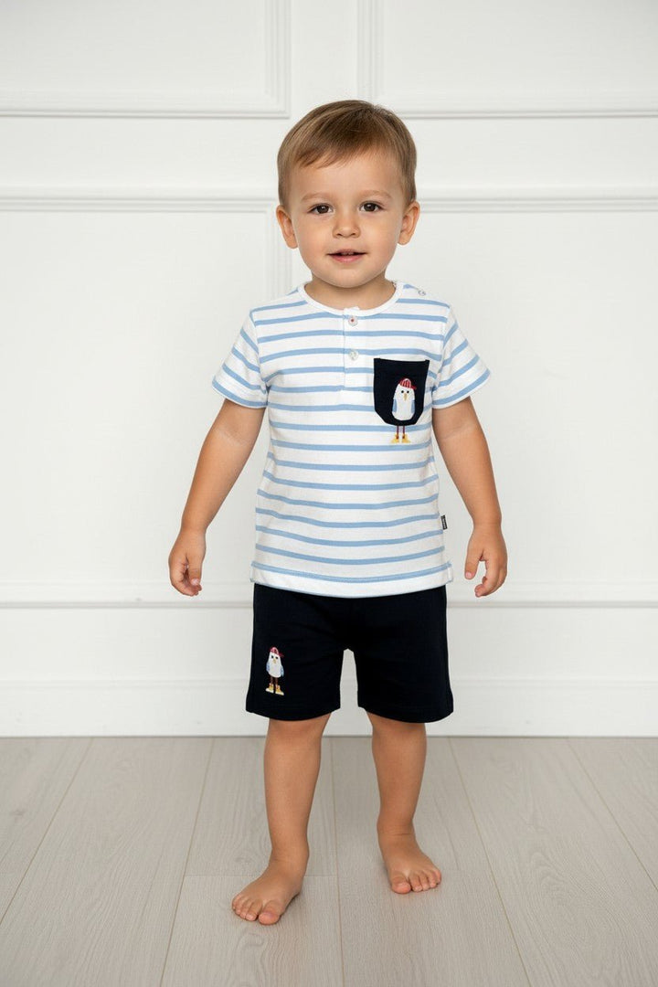 Week - end à la Mer "Finnegan" Blue Striped Tee &amp; Navy Shorts - Millie and John