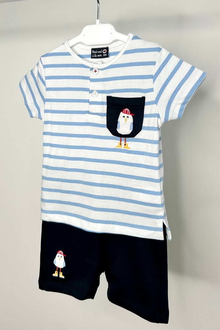 Week - end à la Mer "Finnegan" Blue Striped Tee & Navy Shorts - Millie and John