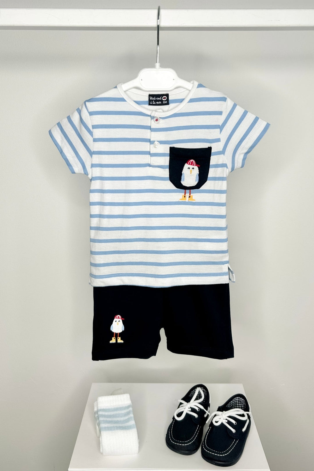 Week - end à la Mer "Finnegan" Blue Striped Tee & Navy Shorts - Millie and John
