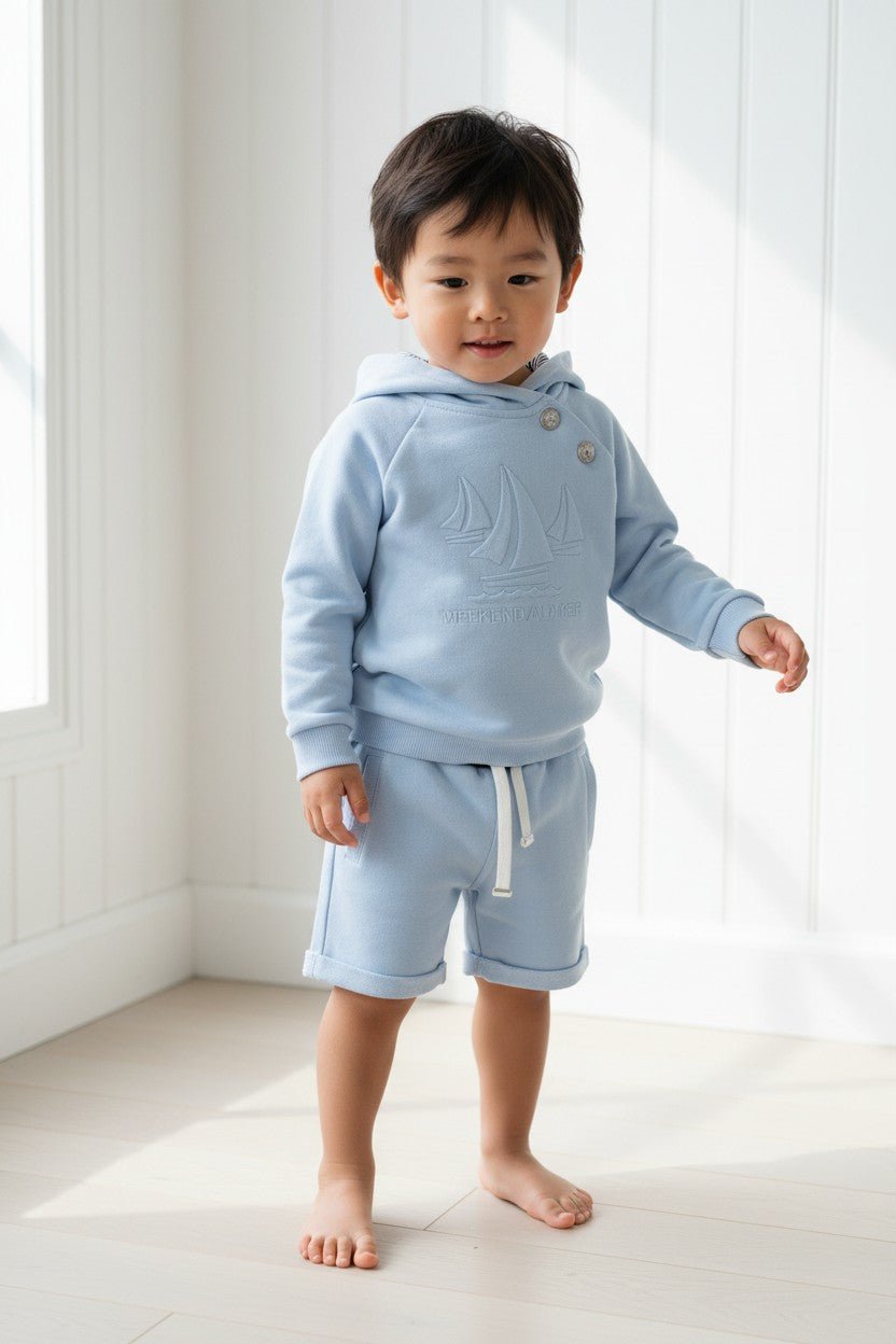 Week - end à la Mer "Jace" Sky Blue Hoodie & Shorts - Millie and John