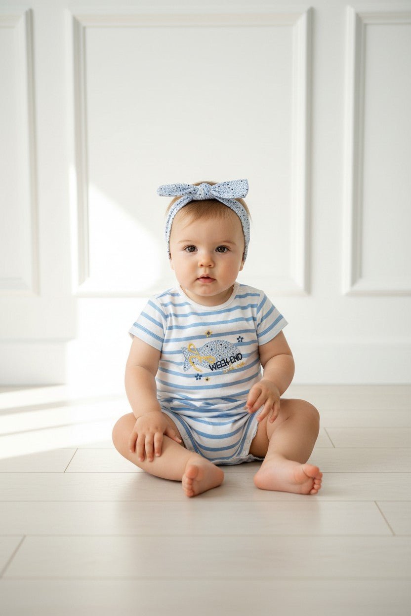 Week - end à la Mer "Juju" Blue Striped Romper & Headband - Millie and John