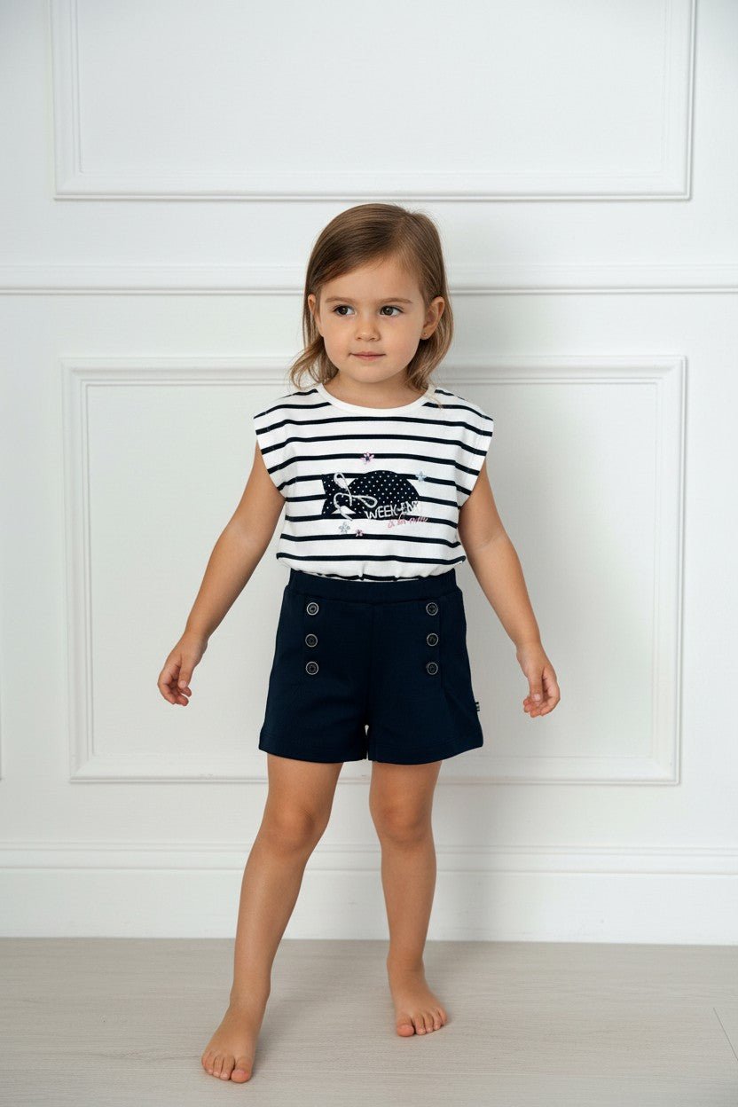 Week - end à la Mer "Naomi" Navy Striped Top & Shorts - Millie and John