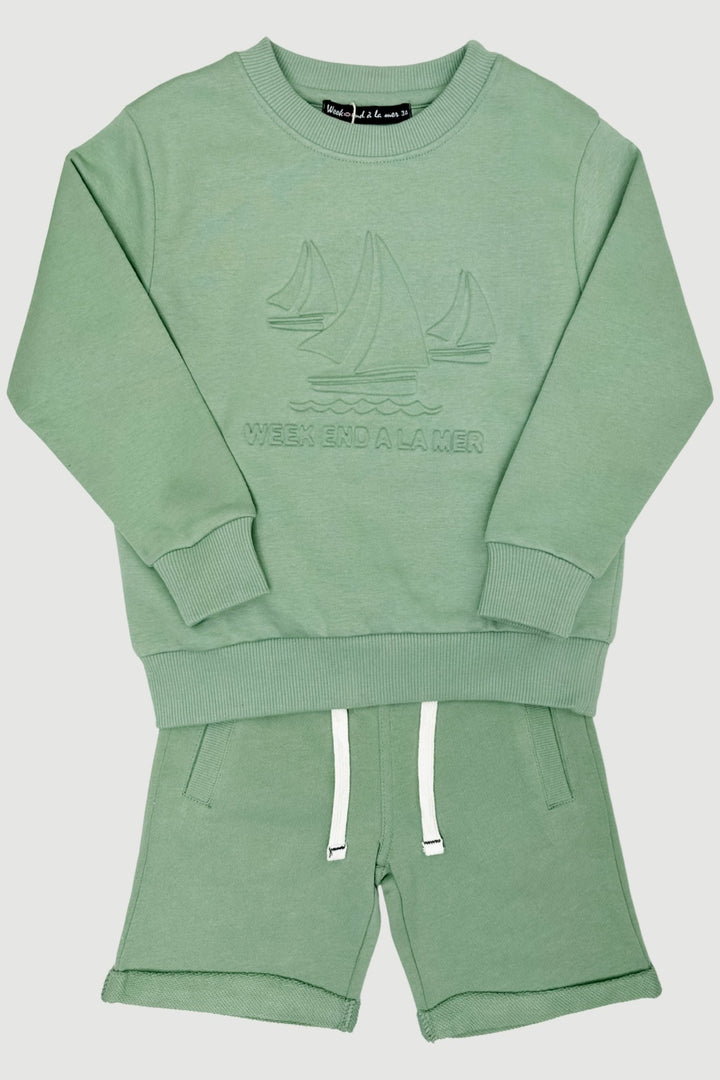 Week - end à la Mer "Spencer" Sage Green Sweatshirt & Shorts - Millie and John