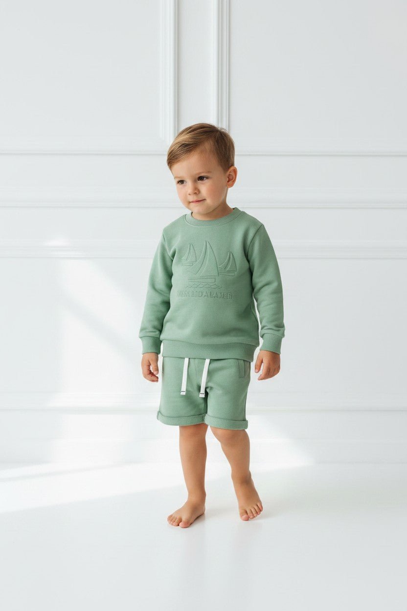 Week - end à la Mer "Spencer" Sage Green Sweatshirt & Shorts - Millie and John