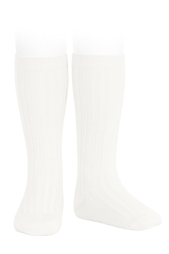 Condor Ivory Wide Ribbed Knee High Socks | Millie and John
