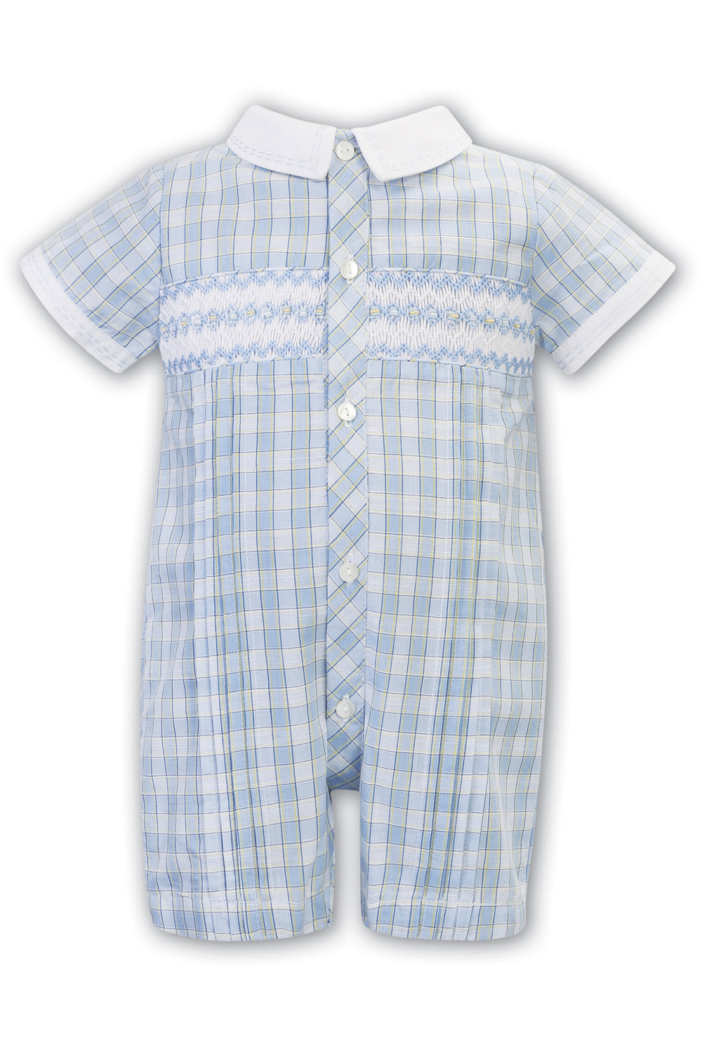 Sarah Louise "Albus" Blue & Yellow Checked Smocked Romper | Millie and John