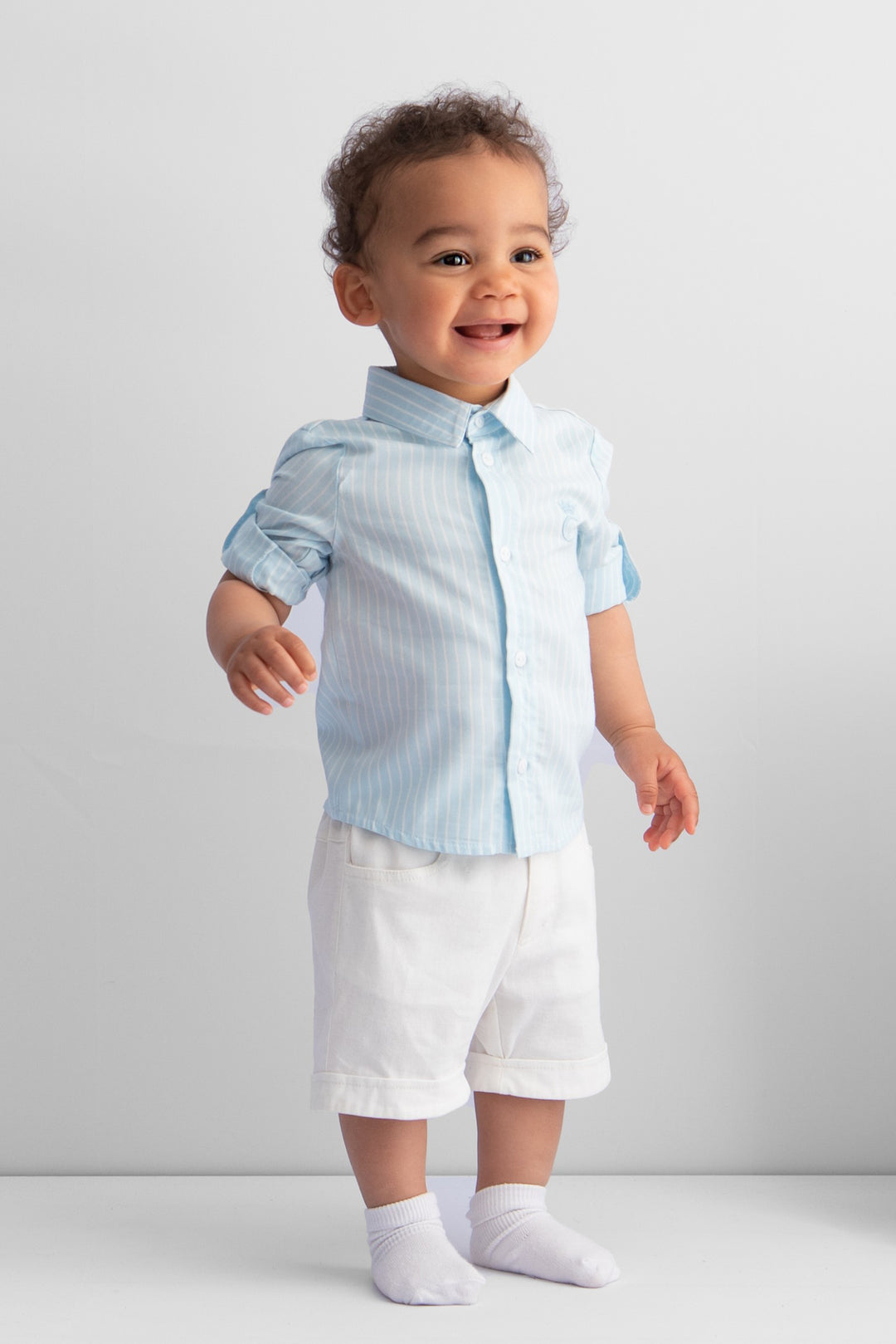 Caramelo Kids "Henry" Blue Striped Shirt & Shorts | Millie and John