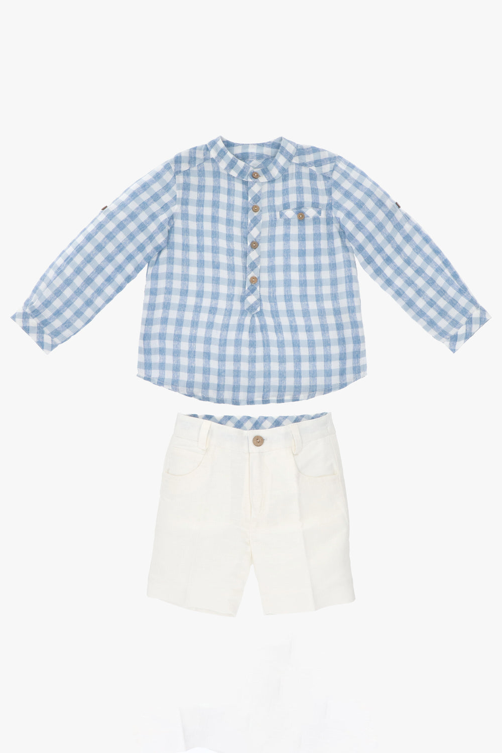 Martín Aranda "Oberon" French Blue Gingham Shirt & Shorts | Millie and John